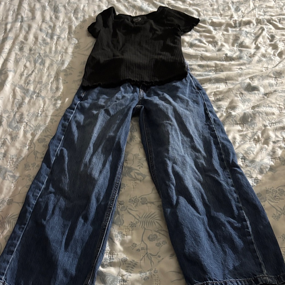 Black Top and Blue Jeans (Baggy Wide Leg) Set